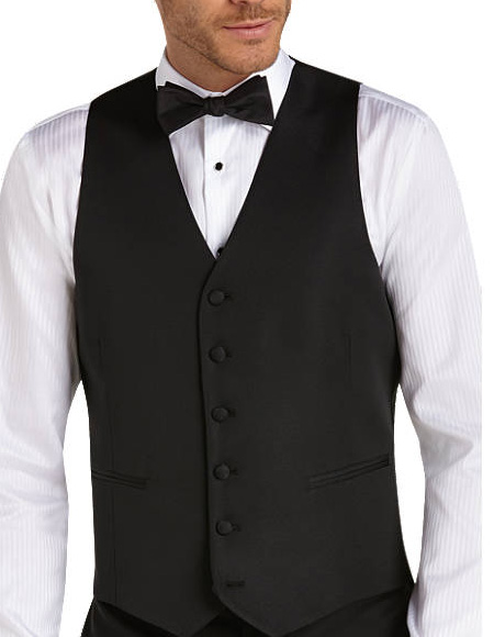 Six Button Besom pocket mens Black Slim Fit Tuxedo Vest