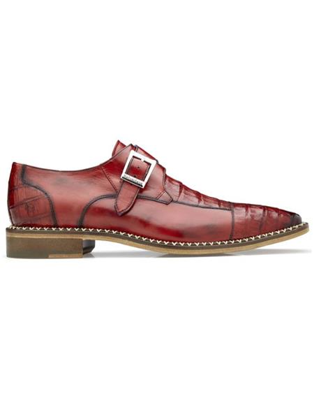 Mens Falcon Caiman & Calf Monk Strap Shoes Antique Cherry