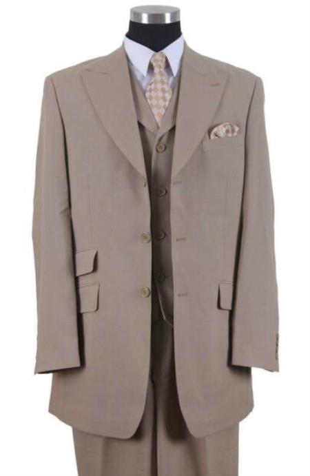 Tan Two Flap Front Pockets Big And Tall Mens Suit