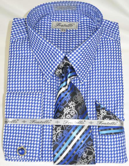 Blue Colorful Mens Gingham Dress Shirt