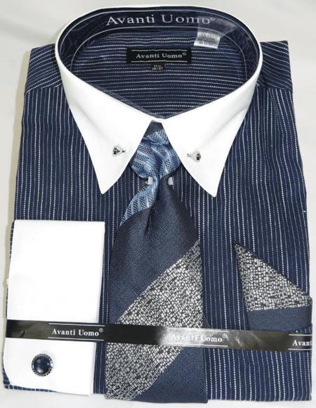 Navy PinStripe Colorful Mens Dress Shirt