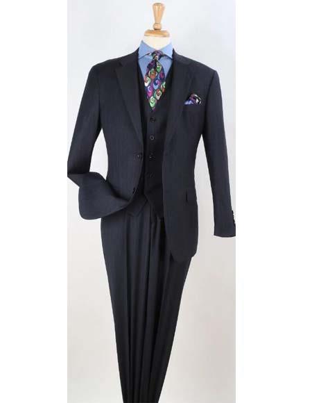 Apollo King Navy Tone on Tone Stripe Three piece Wool Suit