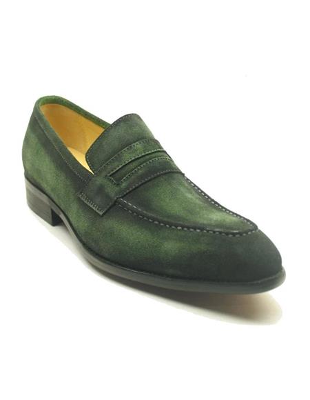 Mens Green Dress Shoes Mens Leather Suede Penny Stylish Dres