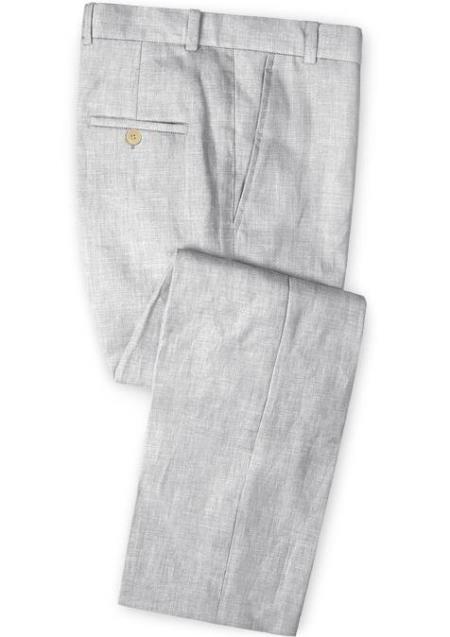 Mens Linen Fabric Pants Flat Front Light Gray