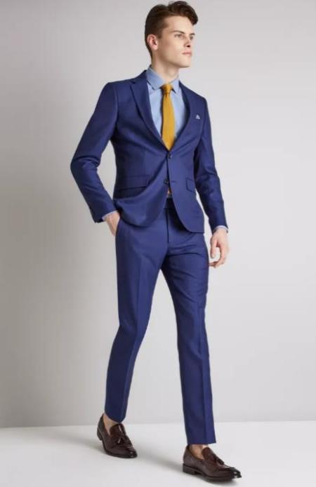 Blue Notch Lapel Single Breasted Fully Lined Suit