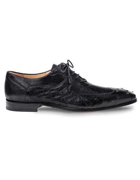 Mens Black Ostrich Quill and Ostrich Leg Shoes