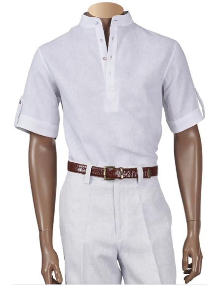 white linen short sleeve shirt men