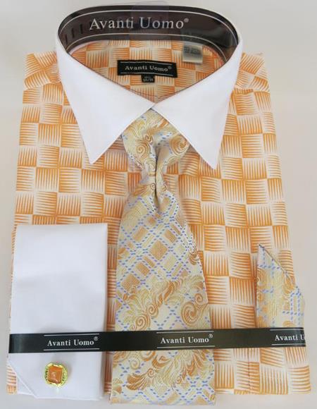 Mens Fashion Dress Shirts And Ties Peach Colorful Mens Dress