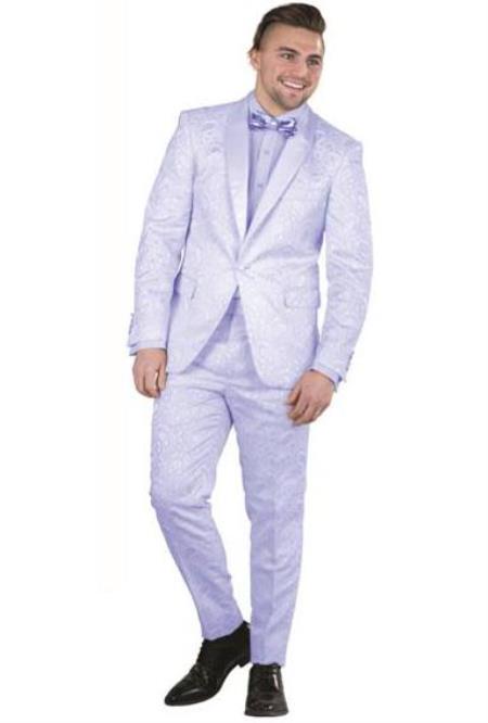 Mens Blue Single Breasted Paisley Floral Prom ~ Wedding Suit