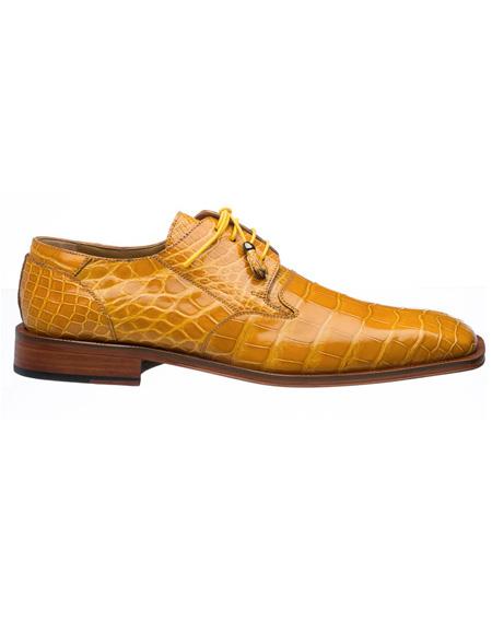 Mens Ferrini Brand Shoe Mens Gold Color Square Toe Style Alligator Shoes