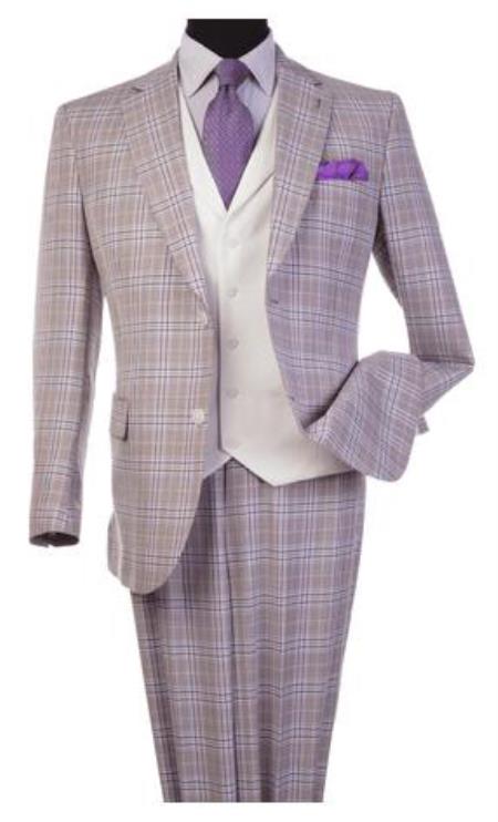 Mens Steve Harvey Suits Lavender Plaid Pattern Single Breast