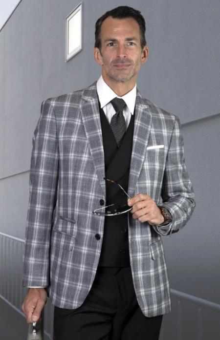 Plaid Suit - Windowpane Suit + Wool Suit + Black