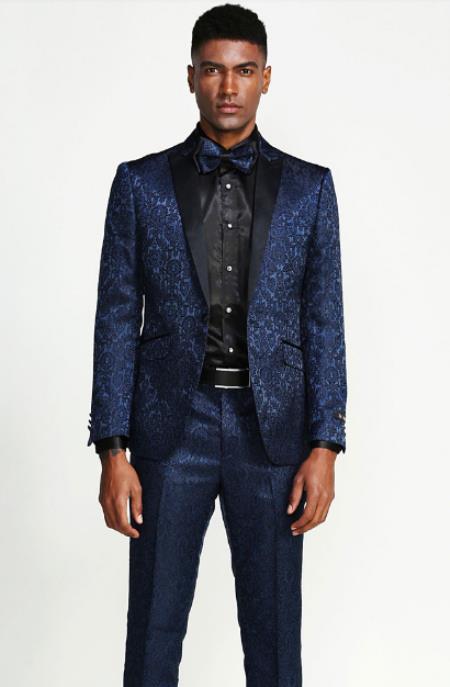 Velvet Suits Paisley Suit - Midnight Blue Velvet Paisley Tux