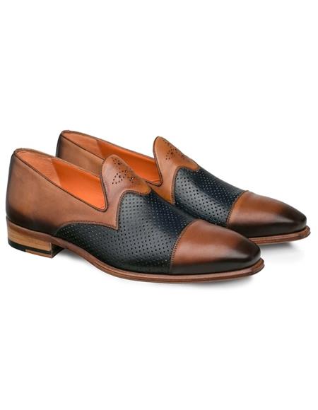 Mezlan Shoes Honey Tan and Blue Italian Calfskin Shoes