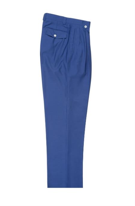 Indigo Wide Leg Pants 100% Wool By Extrema - Mens Pleated Pants