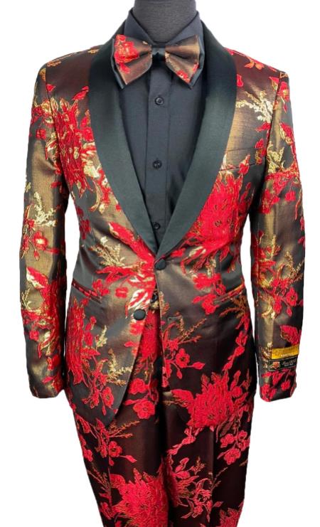 Floral Suits - Paisley Suit - Fashion Suits - Wedding Suit Red