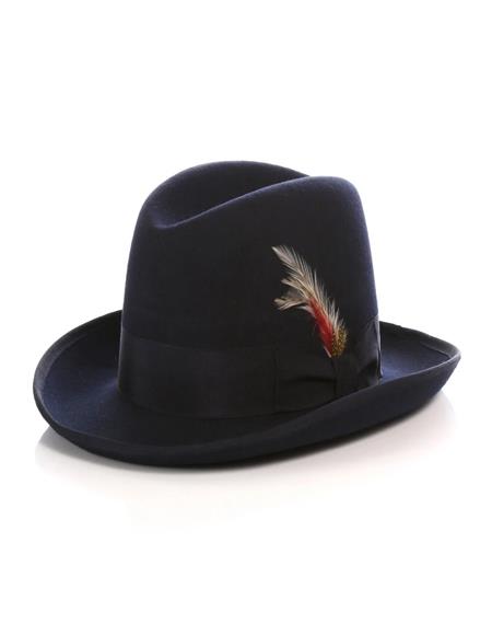 1920s Mens Hat - Gangster Hat - 20s Dress Wool Hat Navy