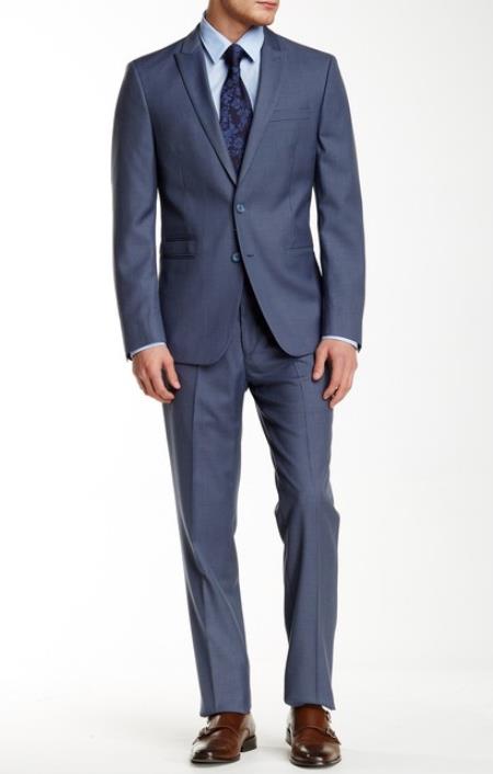 Mens Blue Sharkskin Two Button Notch Lapel Modern Fit Suit