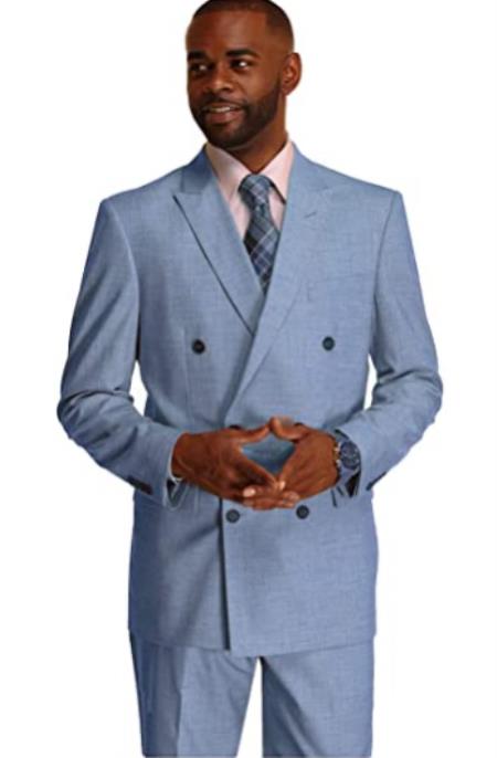 Mens Double Breasted Suit Blue Stripe