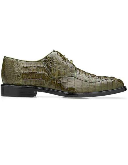 Mens Belvedere Chapo Olive Genuine Hornback Caiman Dress Shoe