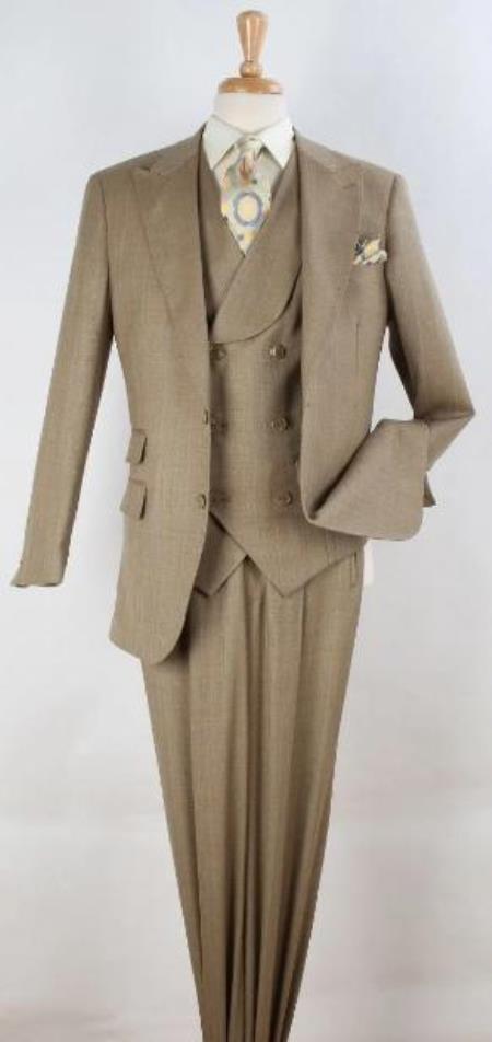 Mens Wool Suit - Pleated Pants - Double Breasted 6 Button Ve