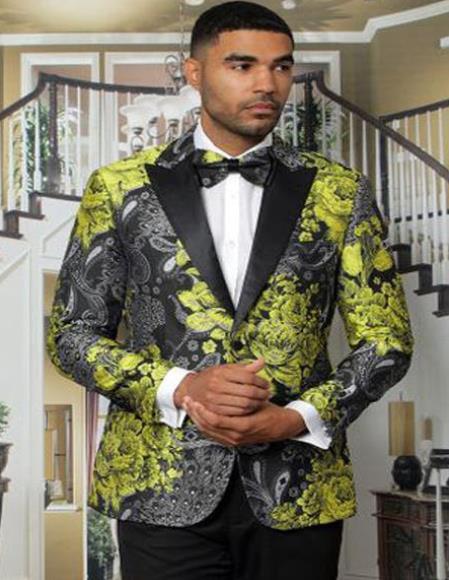 Gold Tuxedo with Black Pants and Matching Bowtie - Paisley S