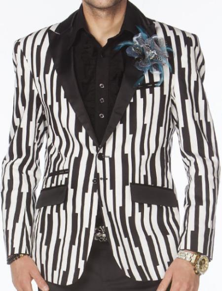 Mens Black and White Pinstripe Blazer - Black and White Striped Jacket