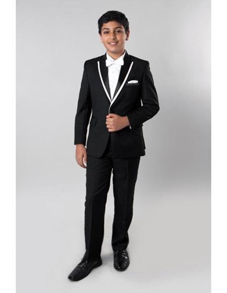 Boys Tuxedo + Boys Black With White Trim Suit