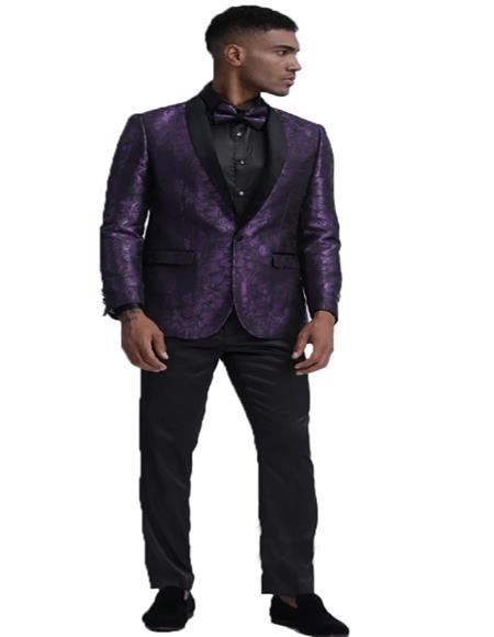 6  Mens Purple Tuxedo With Pants and Bowtie Package