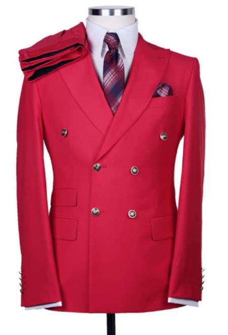 Mens Double Breasted Blazer - %100 Wool Red Double Breasted Sport Coat