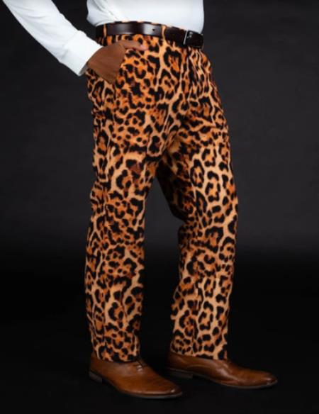 Mens Slim Fit Leopard Print Pants