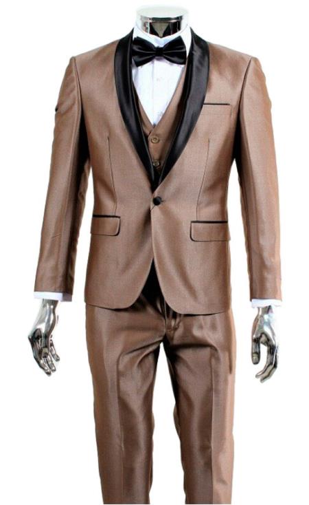 Light Brown Tuxedo Vested Suit - Mocca Coffee Color