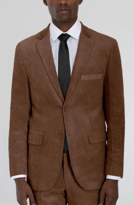 J54601 Mens Corduroy Suit Mens Brown Corduroy Two Button Sui