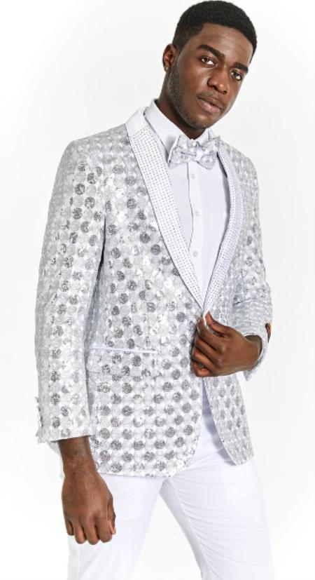 #JA56079 Mens One Button White Tuxedo Dinner Jacket