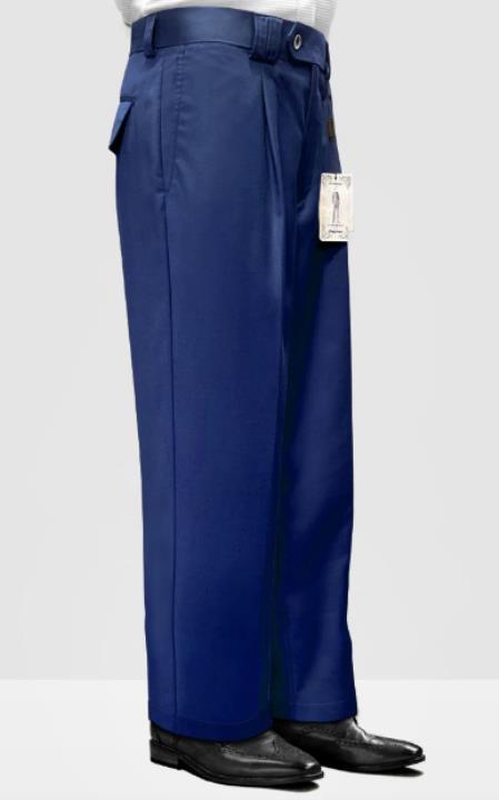 Mens 100% Wool Pant - Pleated Wide Leg - Sapphire - 100% Percent Wool Fabric