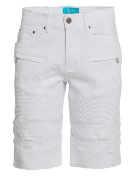 Mens White Moto Shorts