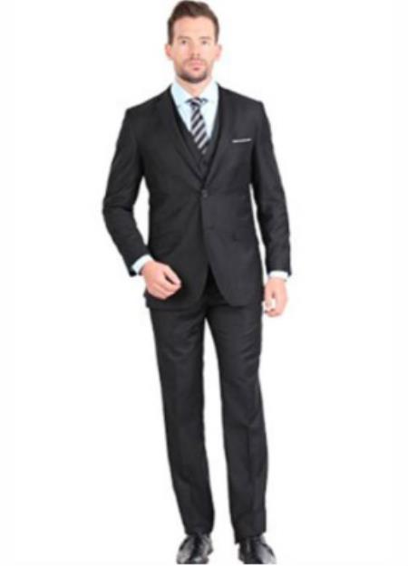 Mens Slim Fit Vested Suit - Slim Fit 3 Pieces Black Suit