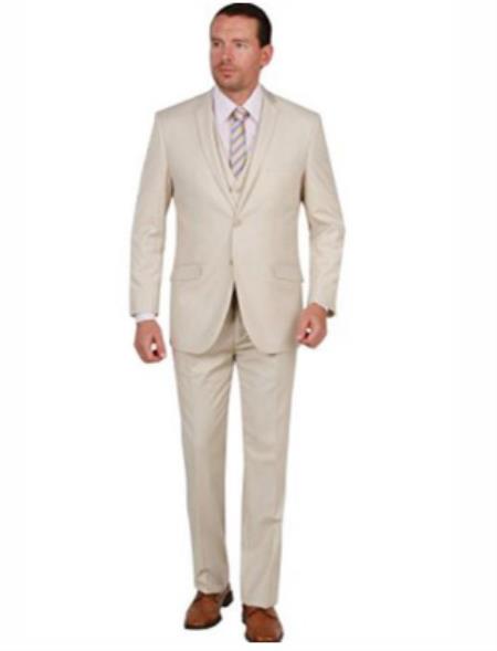 Mens Slim Fit Vested Suit - Slim Fit 3 Pieces Tan Suit