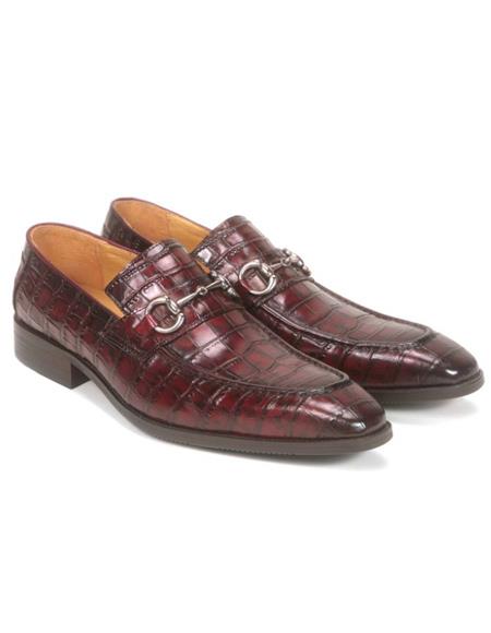 Carrucci Burgundy Gator Print Embossed Leather Mens