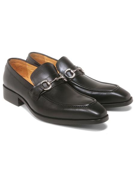 Carrucci Black Signature Leather Horse Bit Buckle Mens Loafer