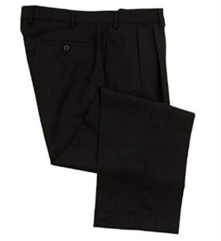 Mens Double Pleated Wool Trousers - Double Pleated Dress Pants - Slacks Black