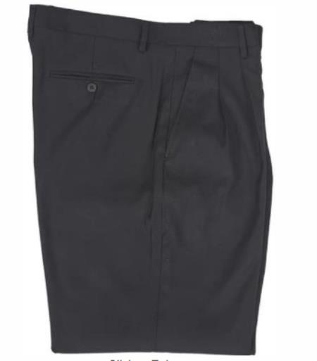 Mens Double Pleated Wool Trousers - Double Pleated Dress Pants - Slacks Black