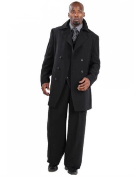 Mens 3 Piece Double Breasted Black Suit