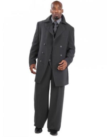 Mens 3 Piece Double Breasted Dark Grey Suit