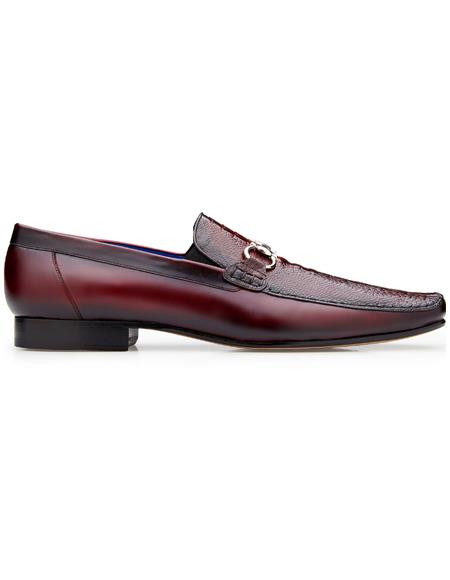 Belvedere Ostrich and Italian Calfskin Shoes Dark Burgundy