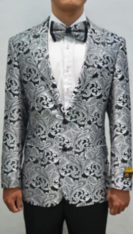 Mens Prom Blazer - Black and Silver Blazer For Homecoming