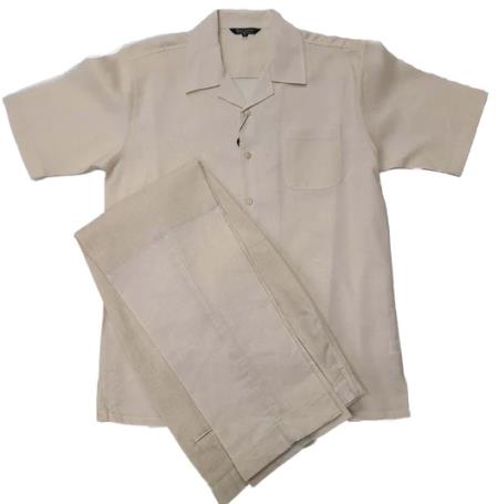 Mens Natural Linen Leisure Suit