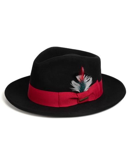 Two Toned Hat - Mens Dress Black ~ Red Hats For Sale - Wool