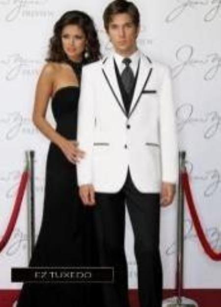 Mens White and Black Tuxedo Black Lapel - Black Trim