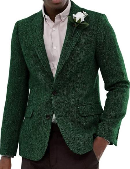 Business Blazer - Pattenred Sport Coat - Winter Fabric Sport Coat - Z-Green - Wool